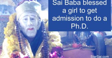 Sai Baba blessed a girl to do PhD